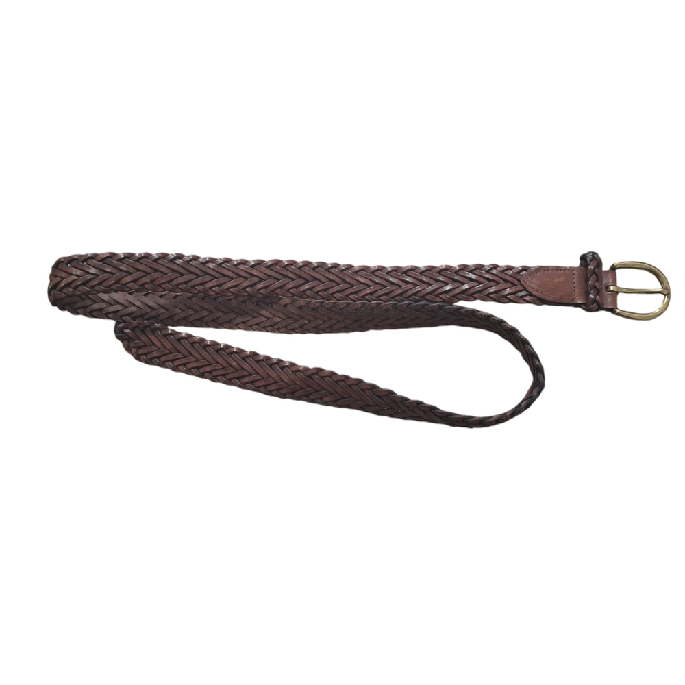 Bonobos Brown Woven Braided Leather Belt, Sz M, 47" long